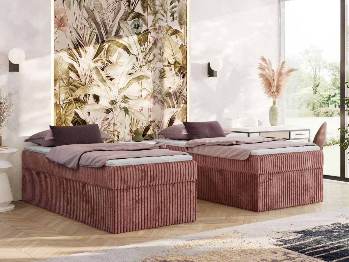 BOXBETT ZERO 90/200 - Rosa Cord - H3 - Topper T25 - Pink, Textil (90/200cm) - MKS