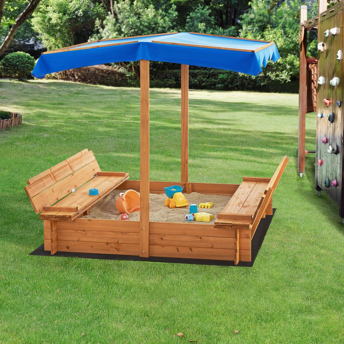 SANDKASTEN Kellenhusen - Blau/Naturfarben, Holz (120/120/120cm) - [en.casa]