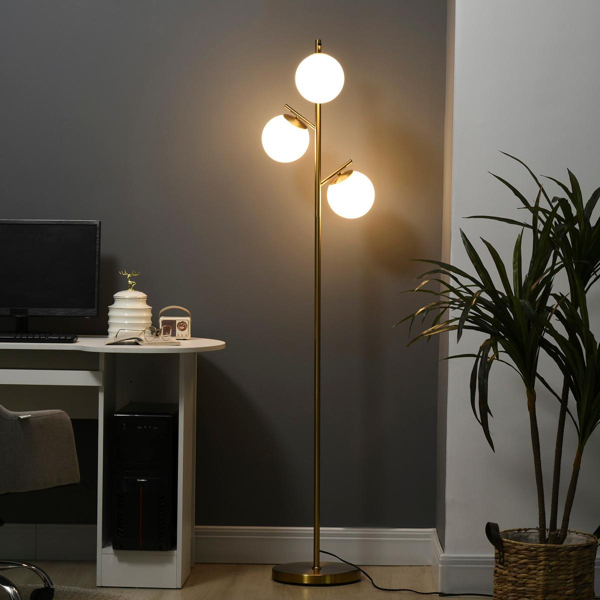 STEHLEUCHTE, Stehlampe, 40 W Standlampe mit E27 Fassung, Metall, ohne Glühbirne - Goldfarben, Metall (27/27/169cm) - HOMCOM
