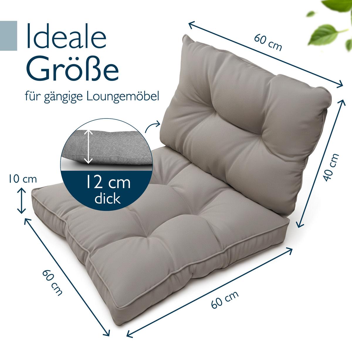 LOUNGEKISSEN Flair Outdoor Sitz 60x60x10cm mit Rücken 60x40x12cm Hellgrau (2tlg) - Hellgrau, Textil (60/60cm) - Beautissu 