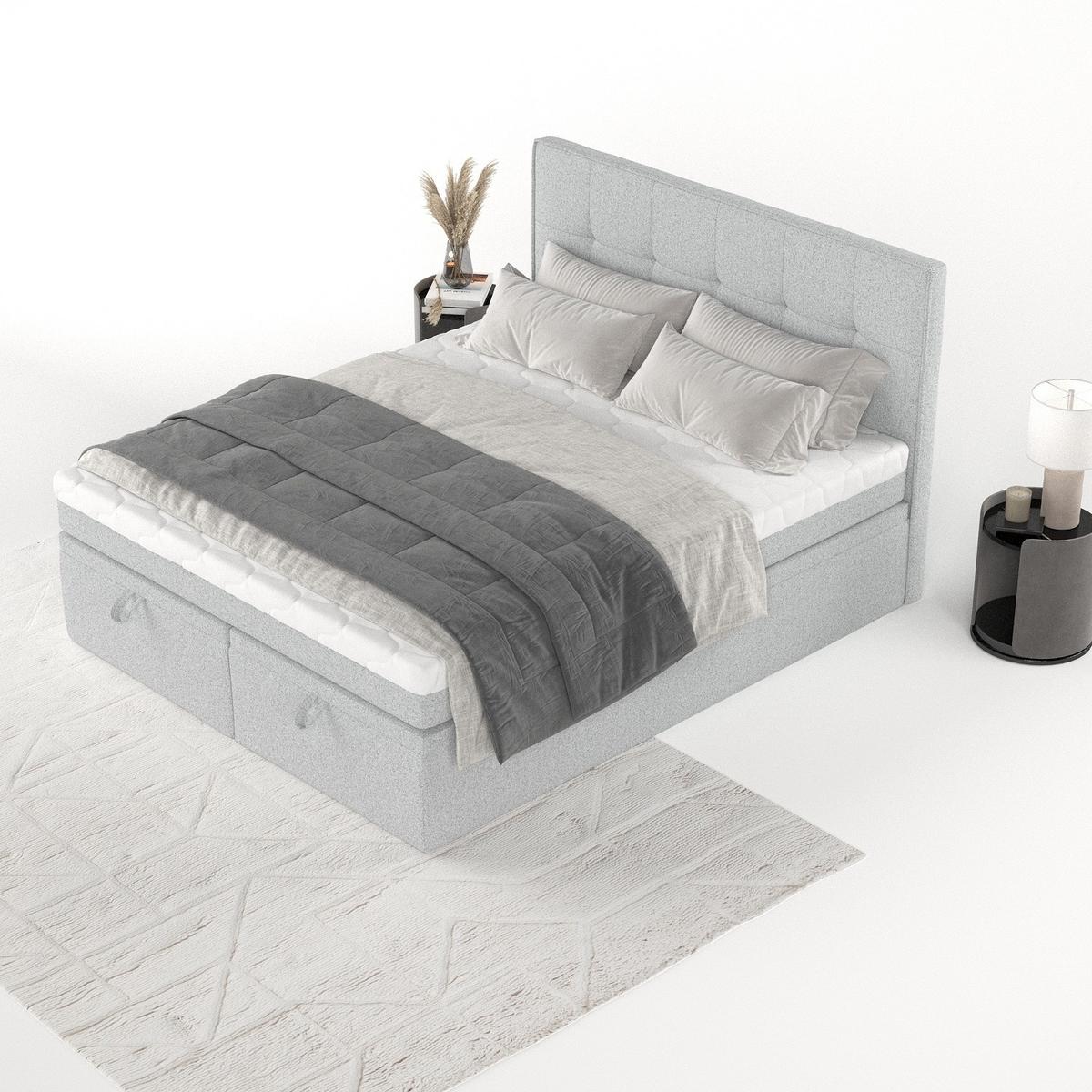 BOXBETT Arivo 140/200 cm Hellgrau im Riva Stoff - Hellgrau/Schwarz, Holz/Holzwerkstoff (140/200cm) - AltaBeds