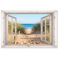 GARTENPOSTER Durchblick - Strand - Meer - Dünen - Sand - Wasser - Hochgras Gartendeko 90x60 cm - Sandfarben, Kunststoff (90/60/0.2cm) - OnlyWow