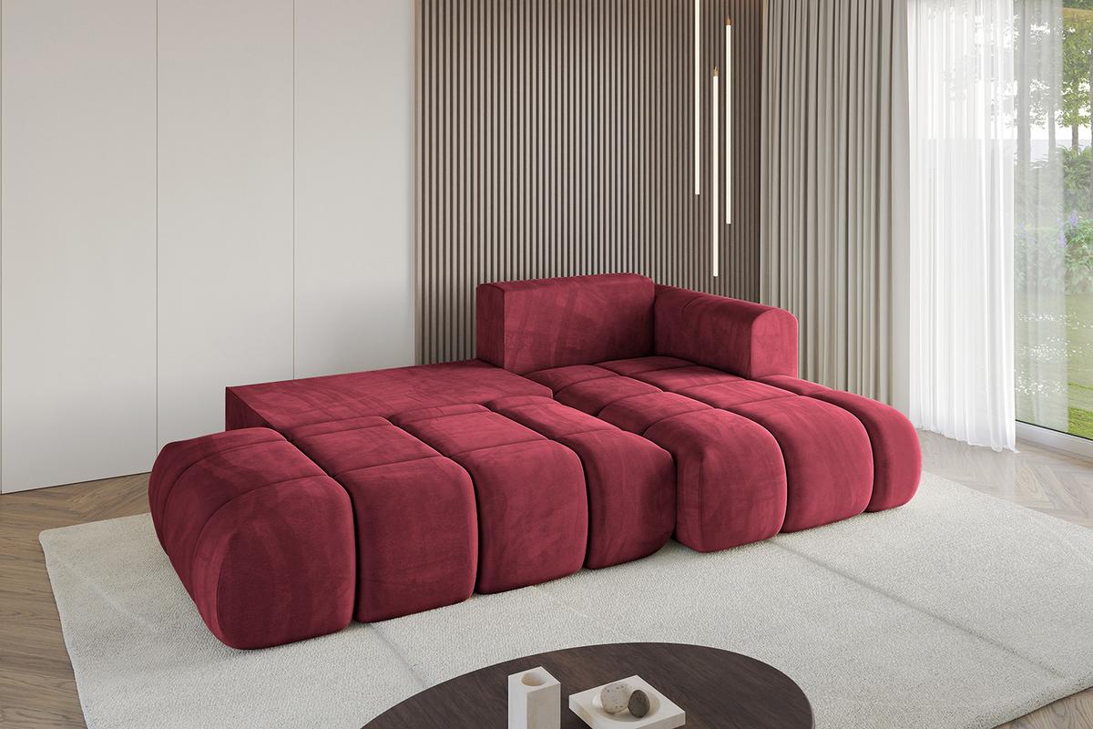 ECKSOFA Ottomane Rechts CLOUD-L 280x185x90 Bordeaux Velours - Bordeaux, Holzwerkstoff/Kunststoff (185/280cm) - ALTDECOR
