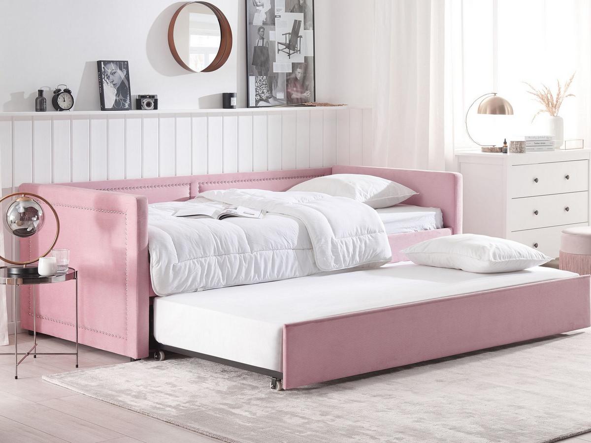 TAGESBETT 90/200cm Rosa Mimizan - Pink, Naturmaterialien/Textil (90/200cm) - Beliani