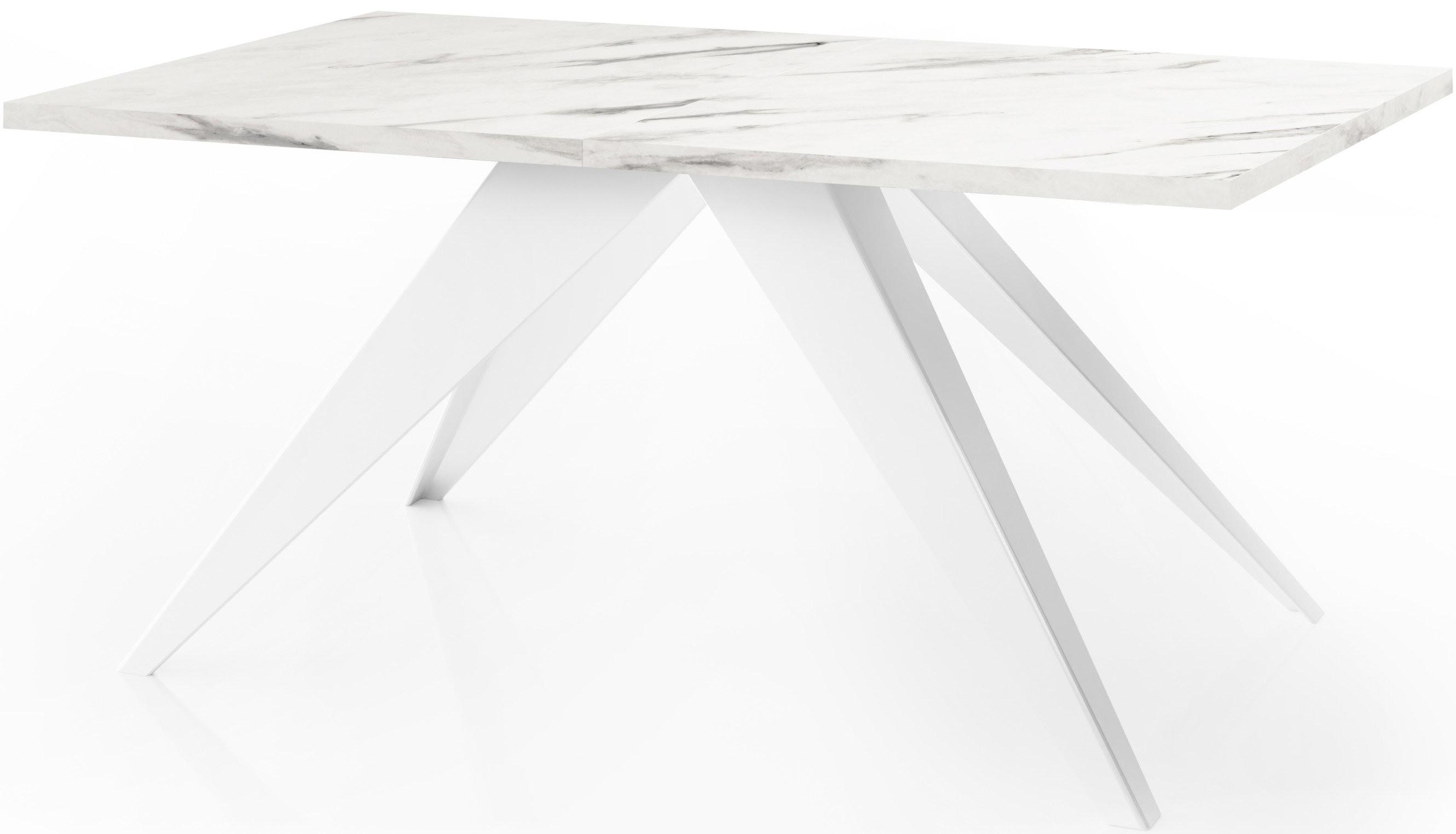 ESSTISCH Vance Weiß rechteckig ausziehbar, Marmor Weiß 140-240/80/76 cm - Ecru/Weiß, Holzwerkstoff/Metall (80/240/76cm) - WFL GROUP