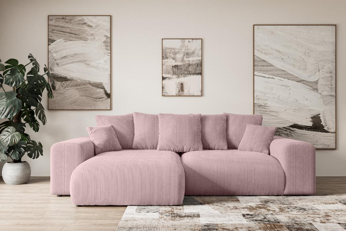 ECKSOFA Ottomane links ESKAR-L 266x176x72 Rosa Cord - Schwarz/Rosa, Holzwerkstoff/Kunststoff (266/176cm) - ALTDECOR