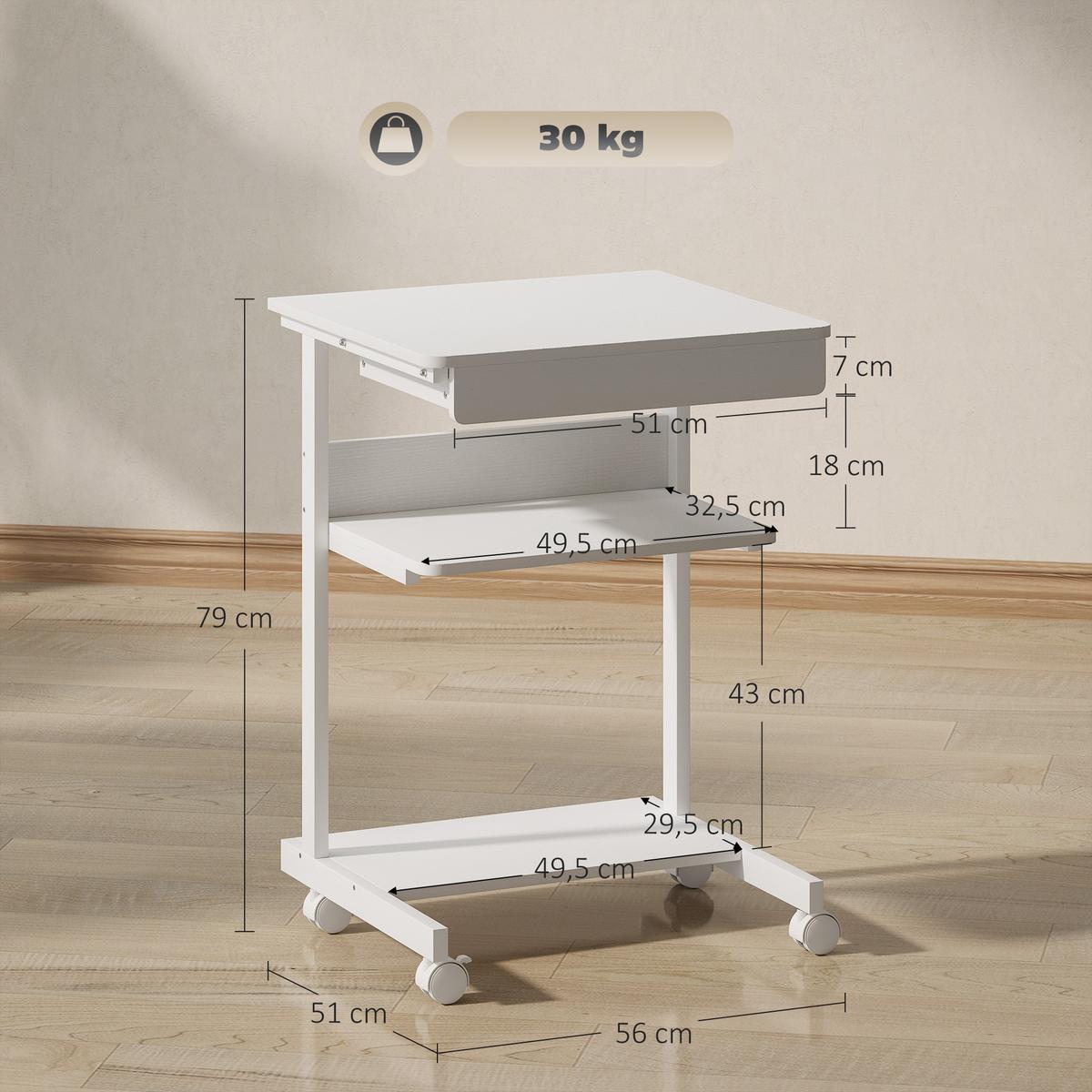 SCHREIBTISCH Spanplatte Metall Weiß - Weiß, Holzwerkstoff/Metall (56/51/79cm) - HOMCOM