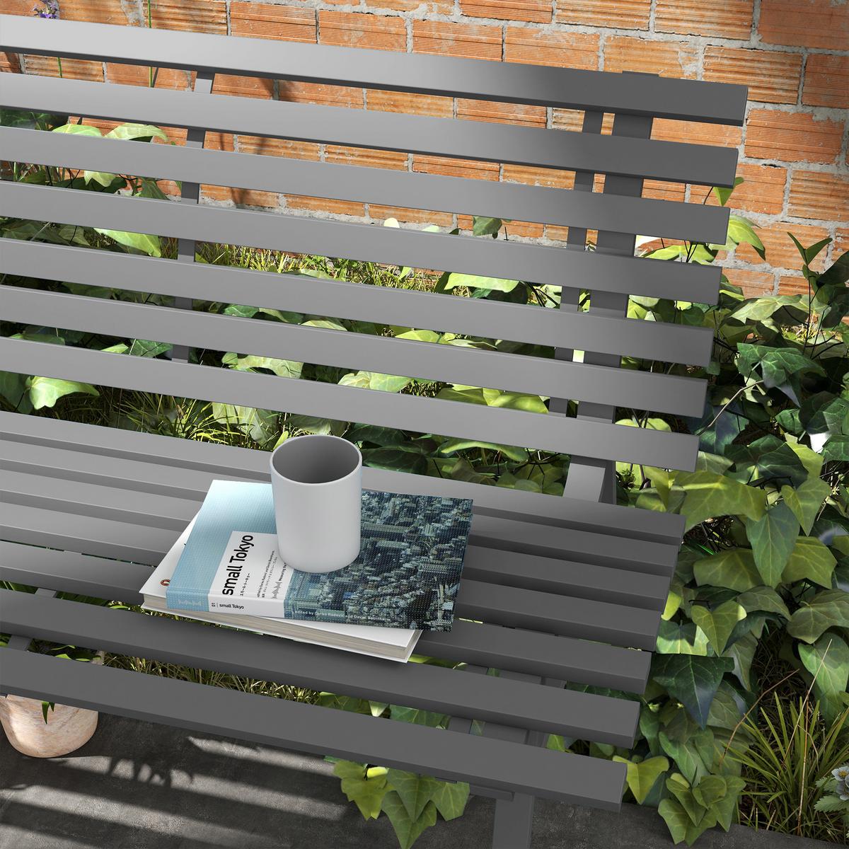 GARTENBANK, 2 Sitzer Parkbank, mit Rückenlehne, für Garten, Balkon, Alu, Grau - Grau, Metall (67/79/123cm) - Outsunny