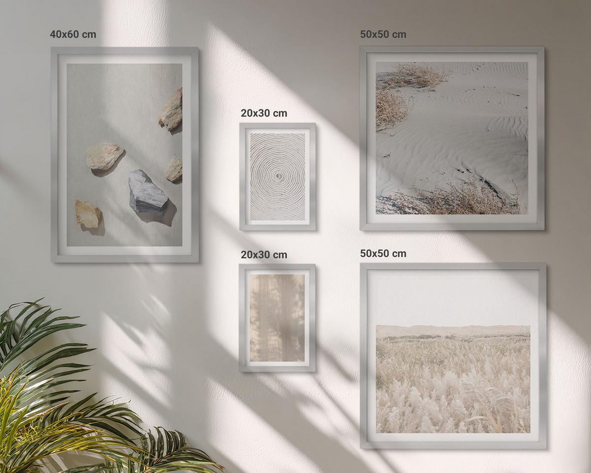 BILDER SET 5er Set - 50x50 cm & 20x30 cm & 40x60 cm Silberner Rahmen - Boho-Naturtexturen - Silberfarben, Kunststoff (40/60cm) - TULUP