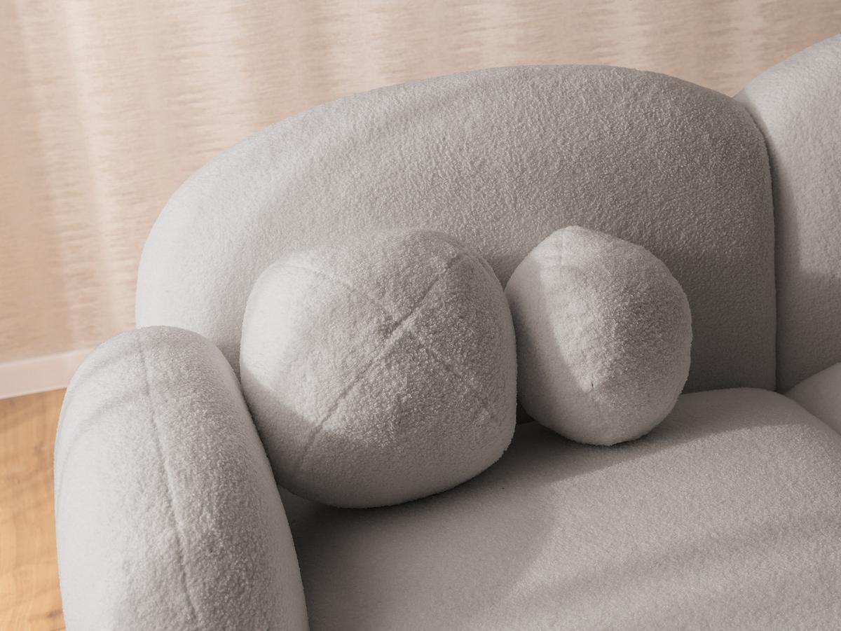 ECKSOFA Nuvola mit abgerundetem Design Hellgrau Bouclé-Stoff - Ottomane Links - Hellgrau/Schwarz, Holz/Kunststoff (268/146cm) - S-Style Möbel
