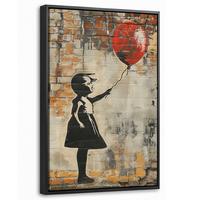 LEINWAND Bilder mit Rahmen - Graffiti - Banksy - Mädchen - Straßenkunst - 20x30 - Sandfarben, Textil (20/30cm) - MuchoWow