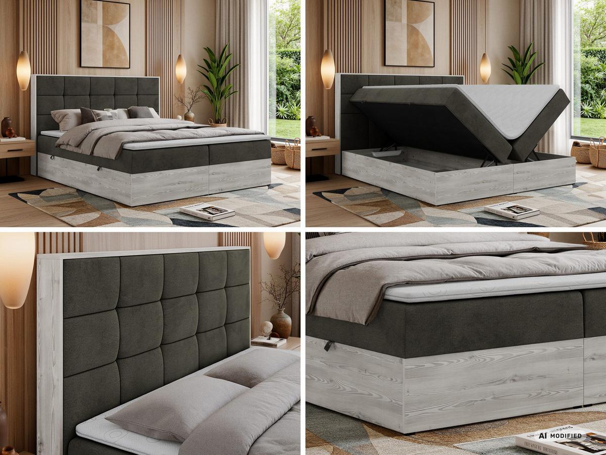 BOXBETT ALNOR 200/200 Dunkelgrau Velvet - Topper T25 - H3 - Anthrazit/Schwarz, Kunststoff/Textil (200/200cm) - MKS