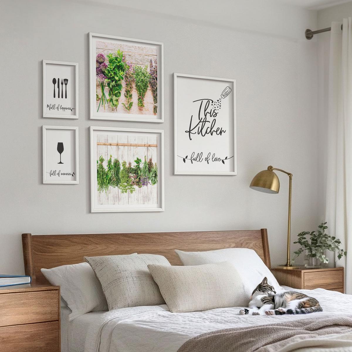 BILDER SET 5er Set - 50x50 cm & 20x30 cm & 40x60 cm Weißer Rahmen - Tisch aus Zitronenbaum - Weiß, Kunststoff (40/60cm) - TULUP