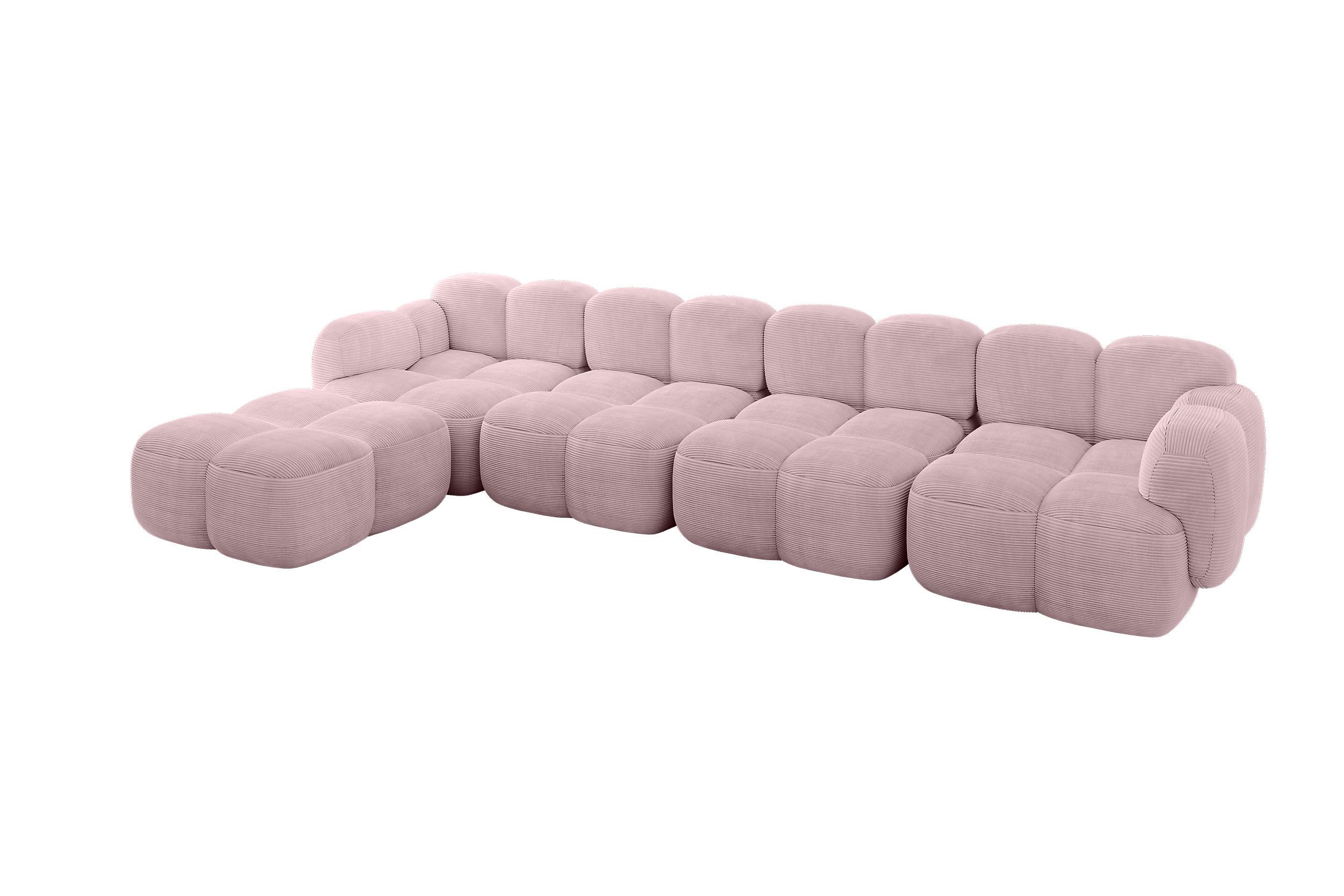 ECKSOFA modulares Sofa Links Miko-L3 390x205x75 Rosa Cord - Schwarz/Rosa, Holzwerkstoff/Kunststoff (390/205cm) - ALTDECOR