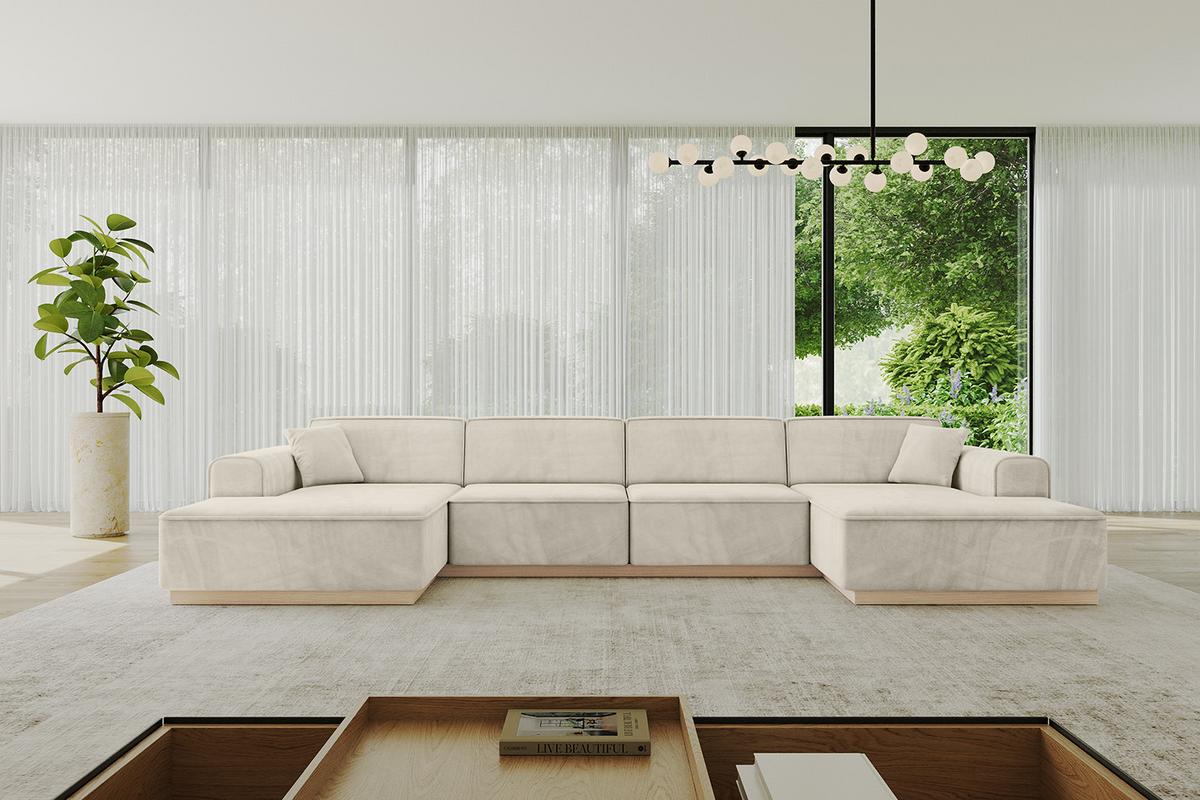 WOHNLANDSCHAFT IREA-U2 - 388x171x83 cm Dunkelgrau - Ecru, Holzwerkstoff/Textil (388/83/171cm) - ALTDECOR