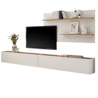 WOHNWAND 3-teilig Center in weiß und Eiche Wotan 300 cm - Eiche Wotan/Weiß, Holz/Holzwerkstoff (300/180/30cm) - Furn.Design