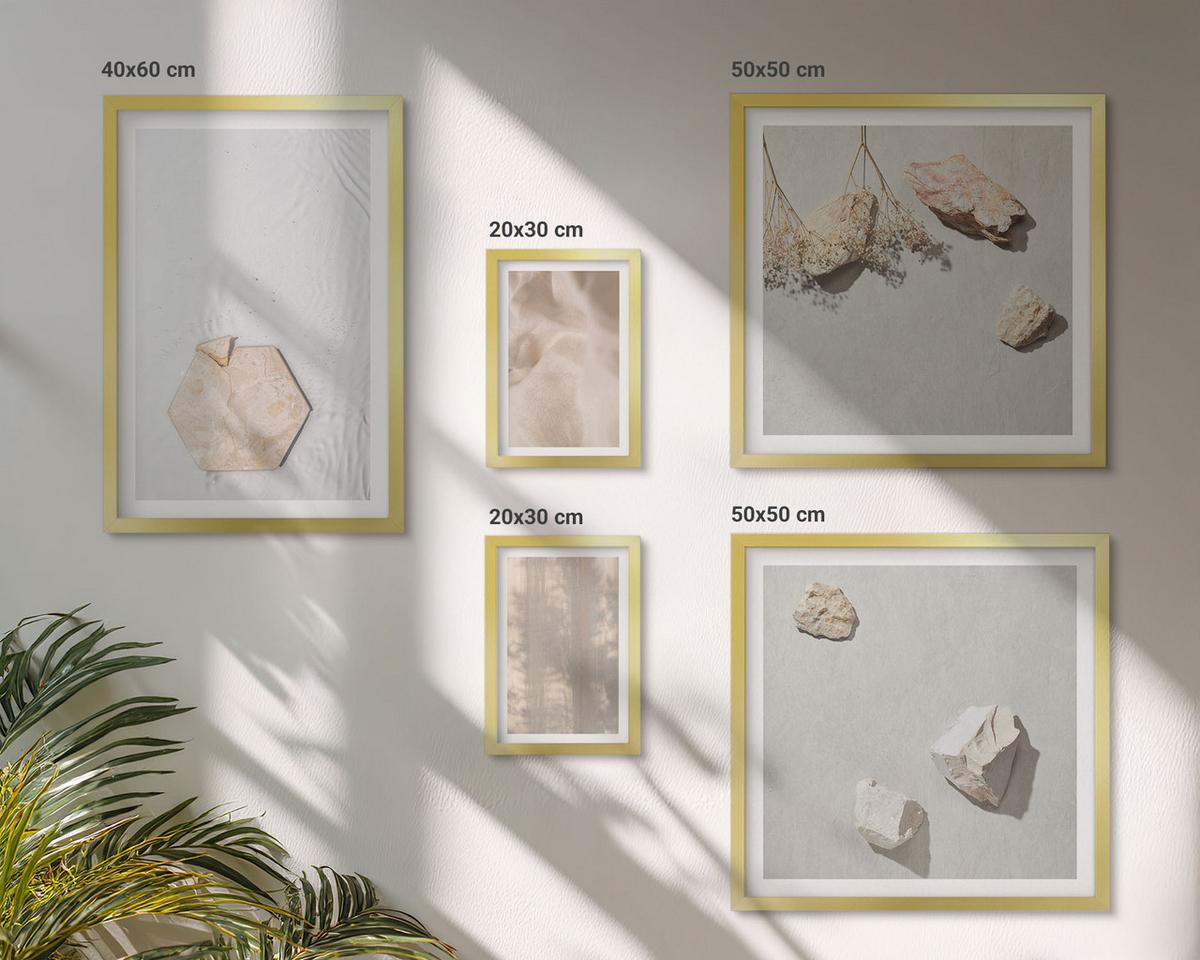 BILDER SET 5er Set - 50x50 cm & 20x30 cm & 40x60 cm Goldrahmen - Dezente Boho-Naturtexturen - Goldfarben, Kunststoff (40/60cm) - TULUP