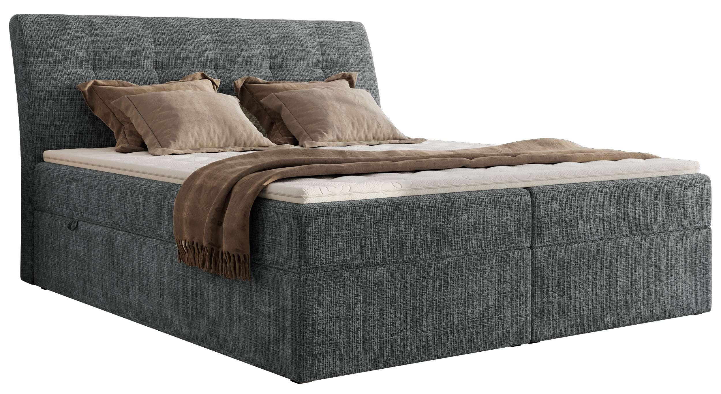 BOXBETT DAGOS 120/200 - Grau Schenille grob gewebt - H3 - Topper T25 - Grau, Textil (120/200cm) - MKS