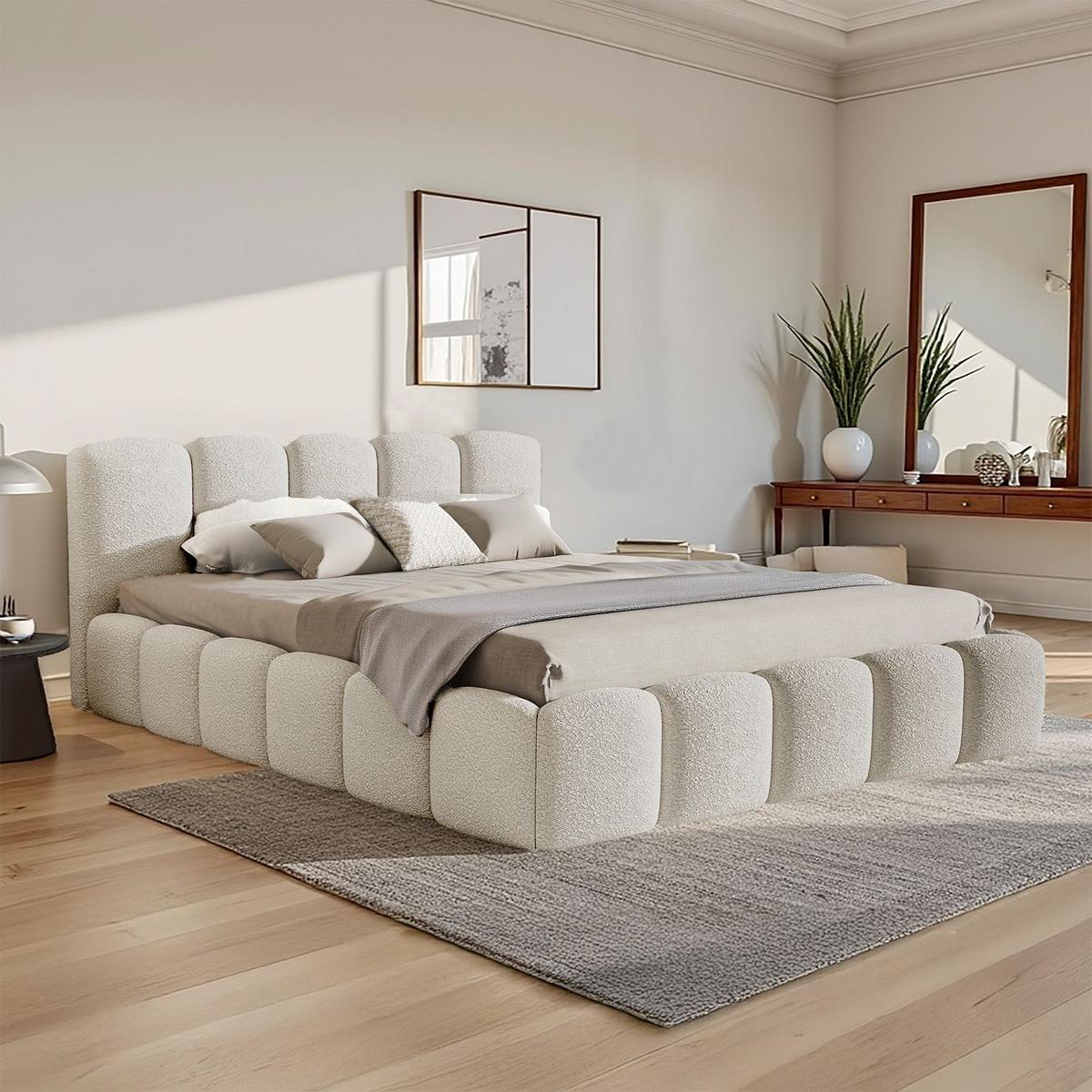 POLSTERBETT Catania 180/200 cm Beige Bouclé inkl Matratze - Beige, Textil (180/200cm) - Juskys