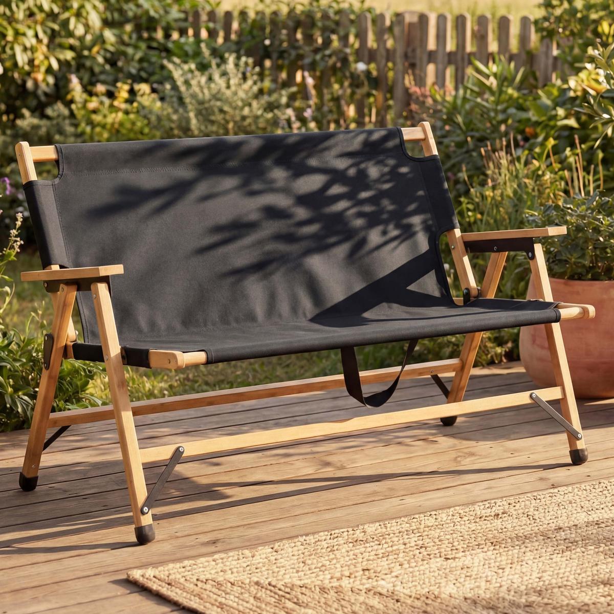 CAMPINGBANK Schwarz - Schwarz, Holz (117/69/61cm) - MCW