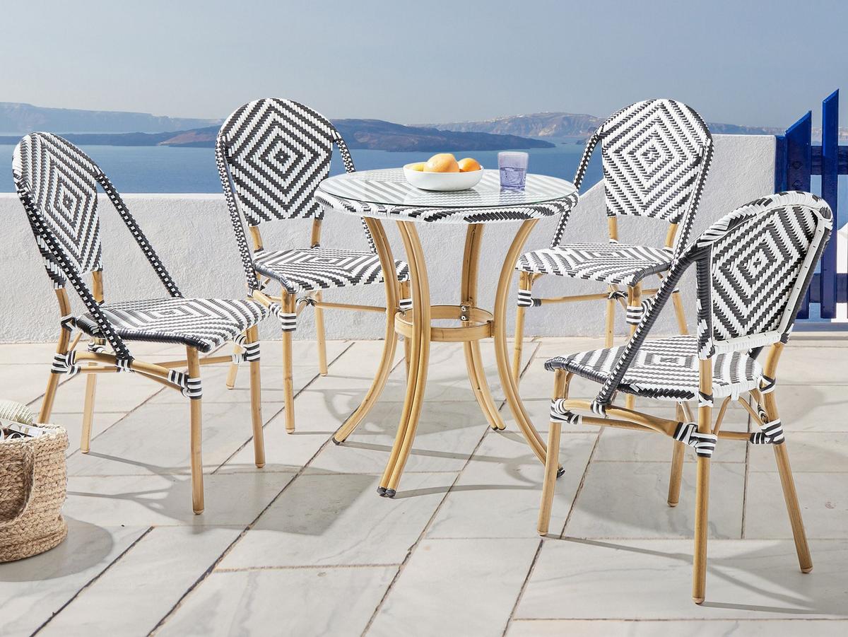 GARTENMÖBEL-SET 4-Sitzer Schwarz/Weiß Polyrattan Rifreddo - Naturfarben, Kunststoff - Beliani