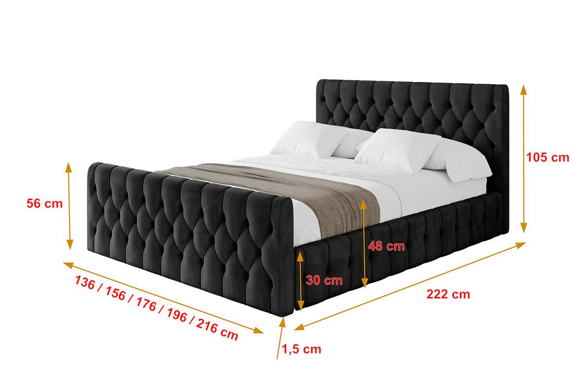 POLSTERBETT mit Bettkasten, Fußteil und Lattenrost, Boxbett mit Matratze H3/H4 - LARO-Z 180x200 Schwarz - Schwarz, Holzwerkstoff/Textil (180/200cm) - ALTDECOR