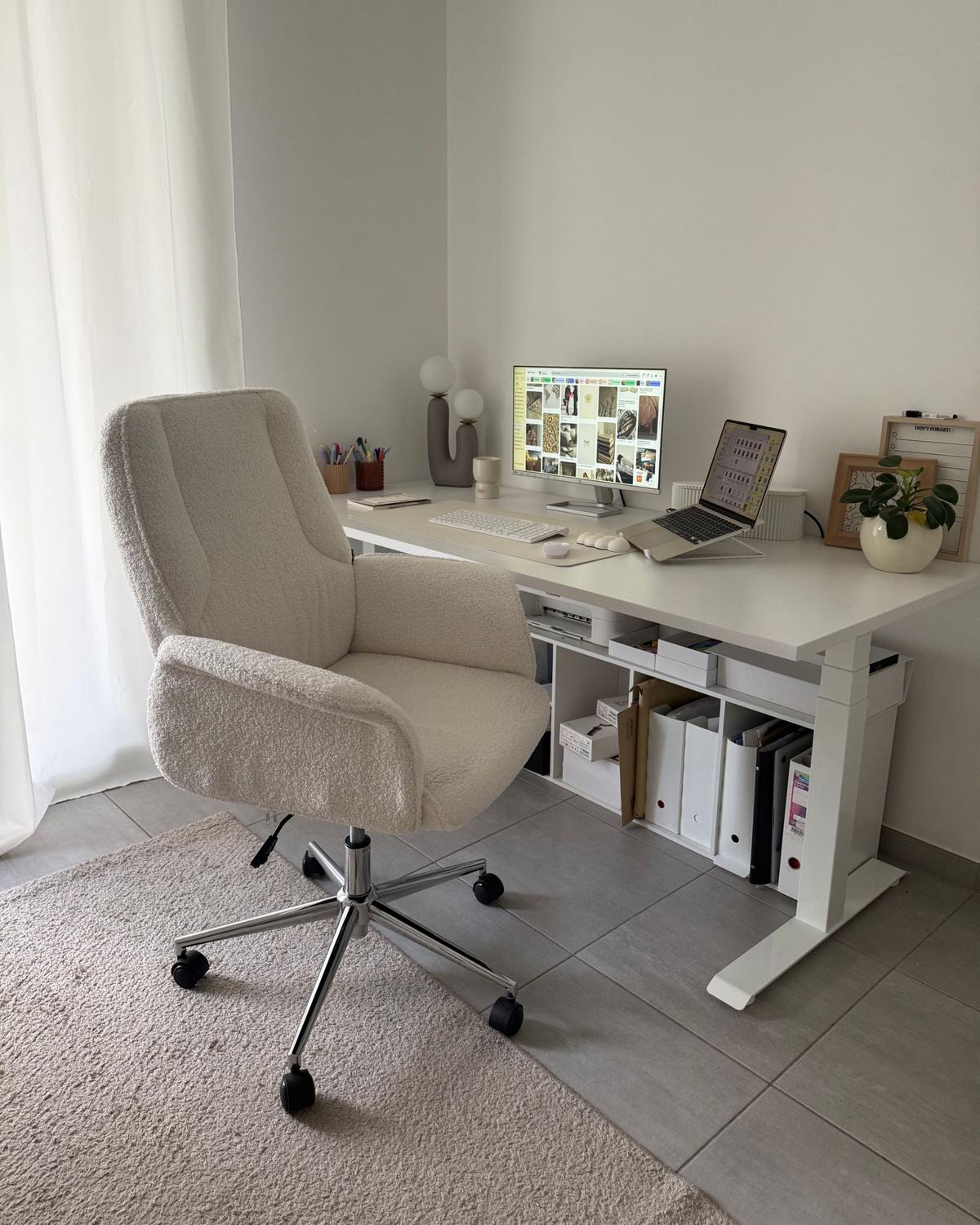 BÜROSTUHL Cremeweiß Pilot - Silberfarben/Weiß, Textil (72/117/72cm) - Beliani