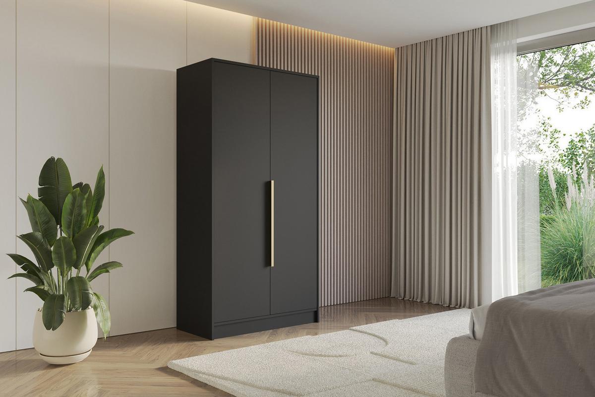 KLEIDERSCHRANK - PORTO - 102 - Schwarz - Goldfarben/Schwarz, Holzwerkstoff (102/200/51cm) - ALTDECOR