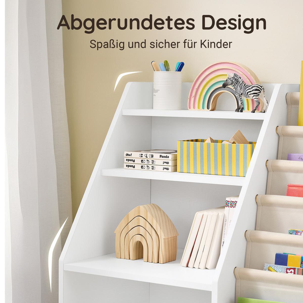 KINDER-BÜCHERREGAL mit Stofftaschen, 80x80x40cm Weiß - Weiß, Holzwerkstoff (80/80/40cm) - SoBuy
