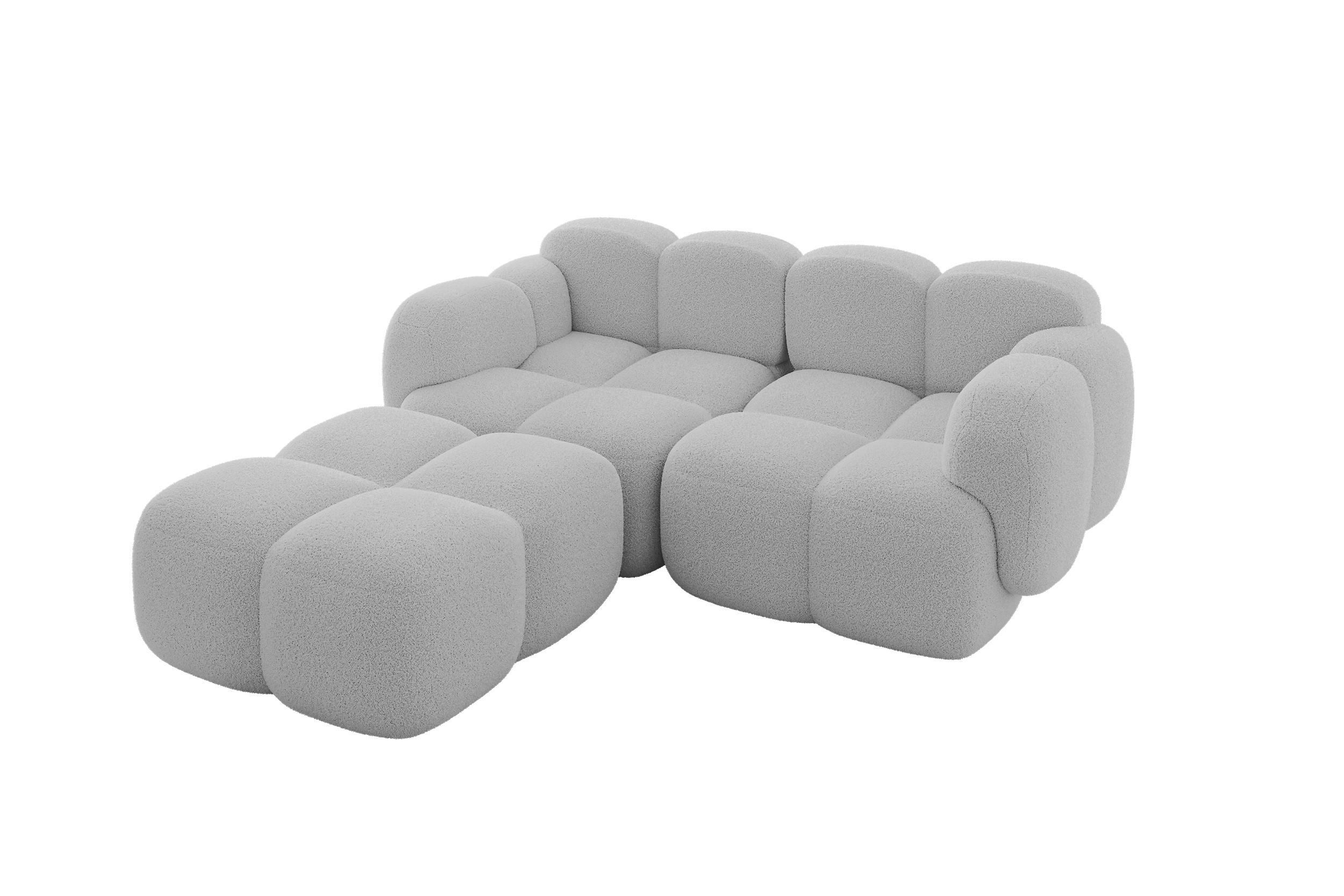 ECKSOFA modulares Sofa Links Miko-L1 214x205x75 Hellgrau Bouclé - Edelstahlfarben/Schwarz, Holzwerkstoff/Kunststoff (214/205cm) - ALTDECOR