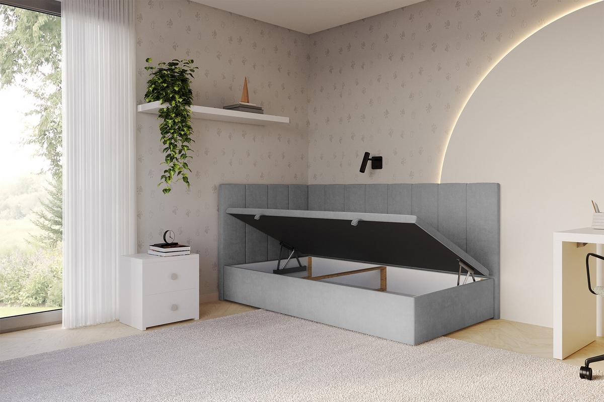 EINZELBETT Jugendbett mit Bettkasten Rechts, mit Matratze - LOVY 100x200 Grau - Anthrazit, Holzwerkstoff/Textil (100/200cm) - ALTDECOR