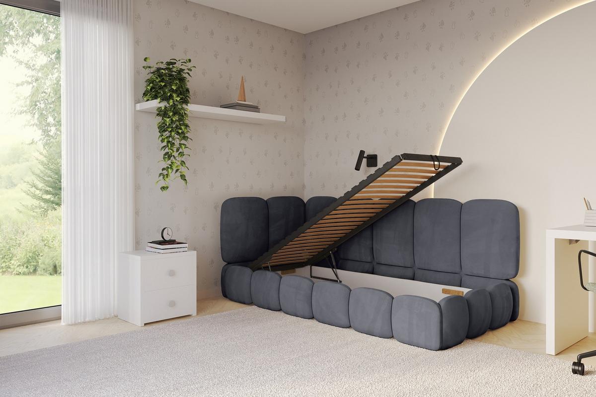 EINZELLBETT Jugendbett mit Bettkasten, Rechts - AVRY 100x200 Dunkelgrau - Titanfarben/Graphitfarben, Holzwerkstoff/Textil (100/200cm) - ALTDECOR