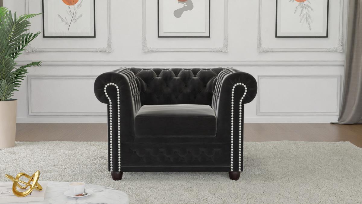 CHESTERFIELD-SESSEL Nyx Schwarz Samt - Schwarz/Braun, Holz/Textil (94/72/86cm) - S-Style Möbel