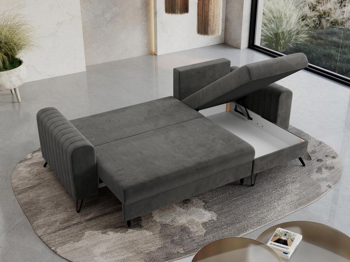 ECKSOFA Axel Velvet Grau - Schwarz/Grau, Textil/Metall (242/140cm) - MKS