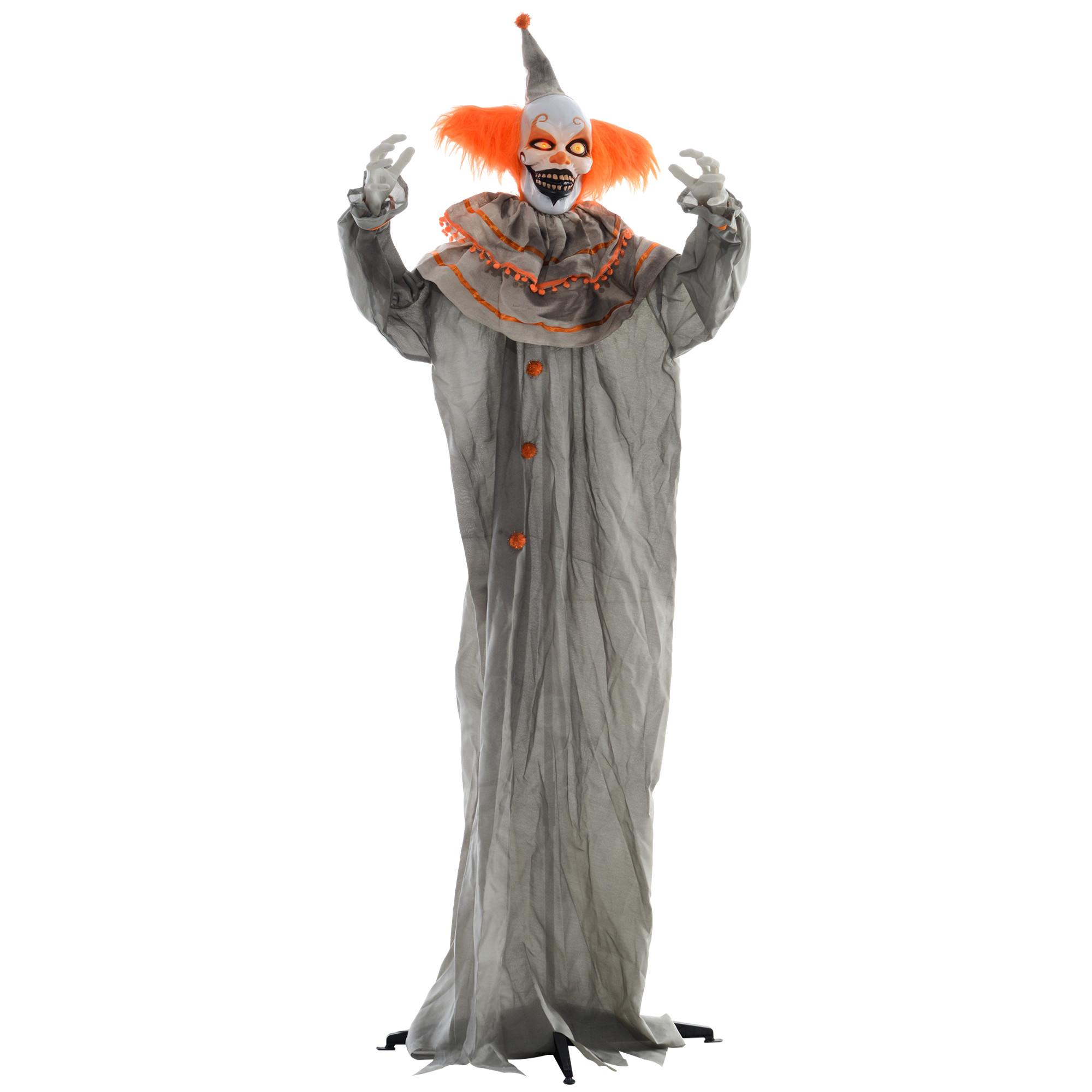 183CM Halloween Dekoration Stehender Clown mit LED-Lichter, Soundfunktion - Orange, Kunststoff (18/183/65cm) - HOMCOM