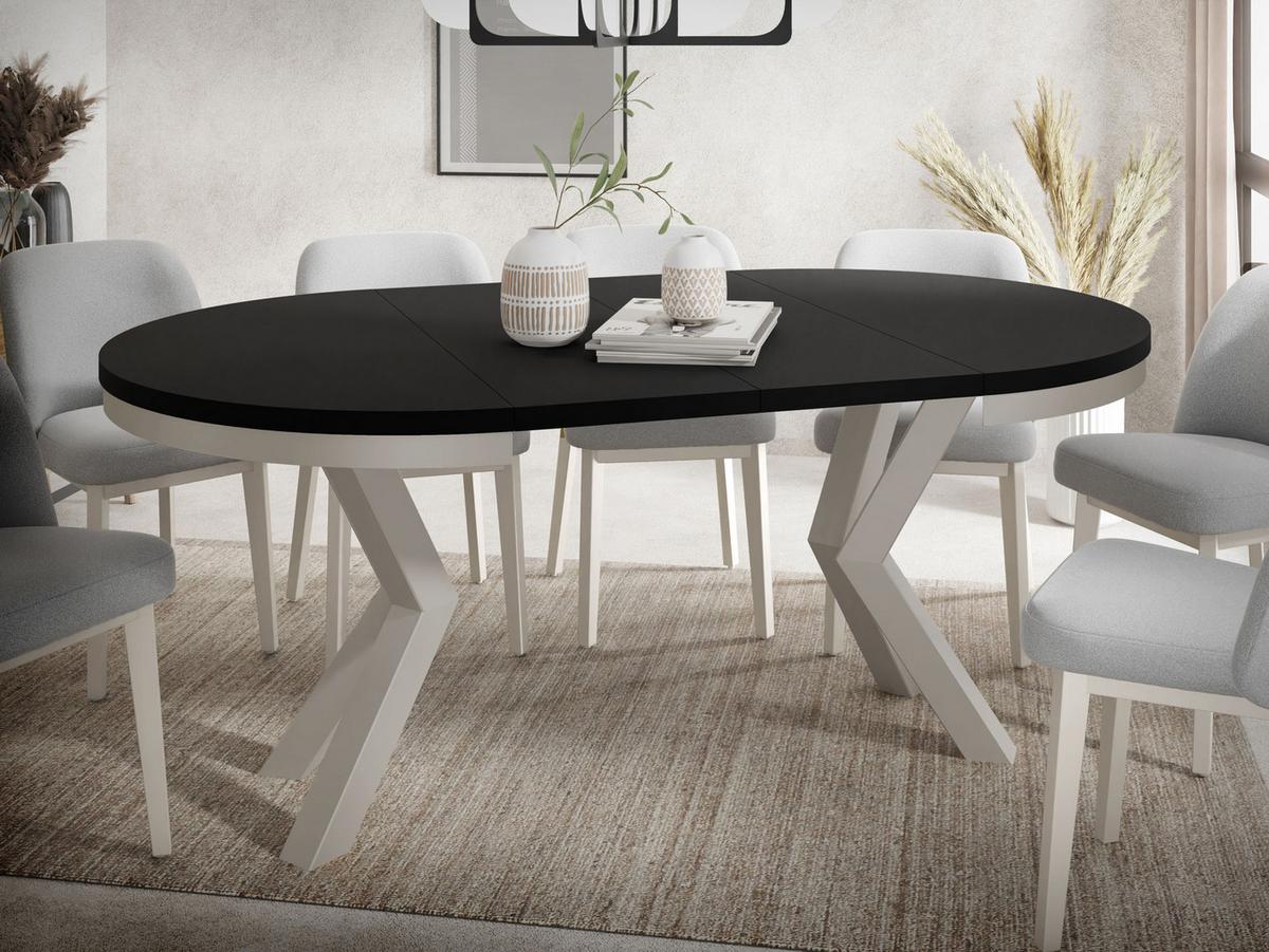 ESSTISCH Clara Grau-Beige runder ausziehbarer, Schwarz 100-180/100/76 cm - Greige/Schwarz, Holzwerkstoff/Metall (100/176/76cm) - WFL GROUP