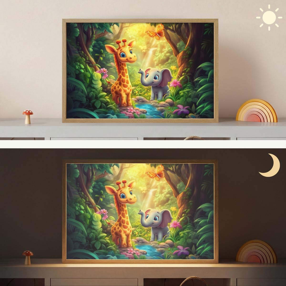 WANDLEUCHTE MIT AKKU Giraffe - Elefant - Blumen - Dschungel 60x40 cm - Grün, Holzwerkstoff (60/40/8cm) - OnlyWow