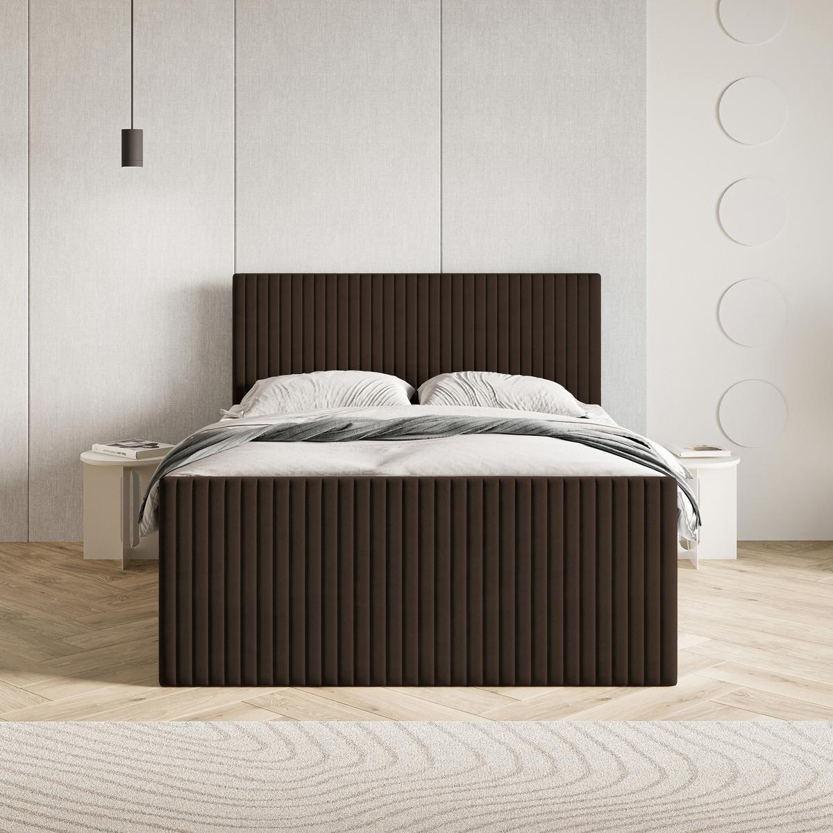 BOXBETT TERVAN 160x200 cm mit Matratze und Topper - Braun - Braun, Holz (160/200cm) - MASSENO