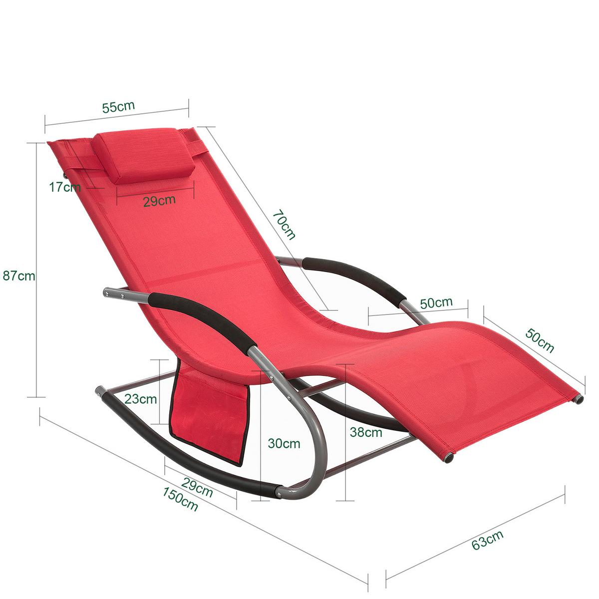 SONNENLIEGE mit Kopfkissen, Gartenliege bis 150kg, Rot - Rot, Metall (63/87/150cm) - SoBuy