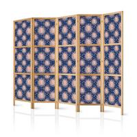 PARAVENT Japanischer 5-tlg 225x172 cm Sonnen - Blau, Holz/Textil (225/172/3cm) - Muralo