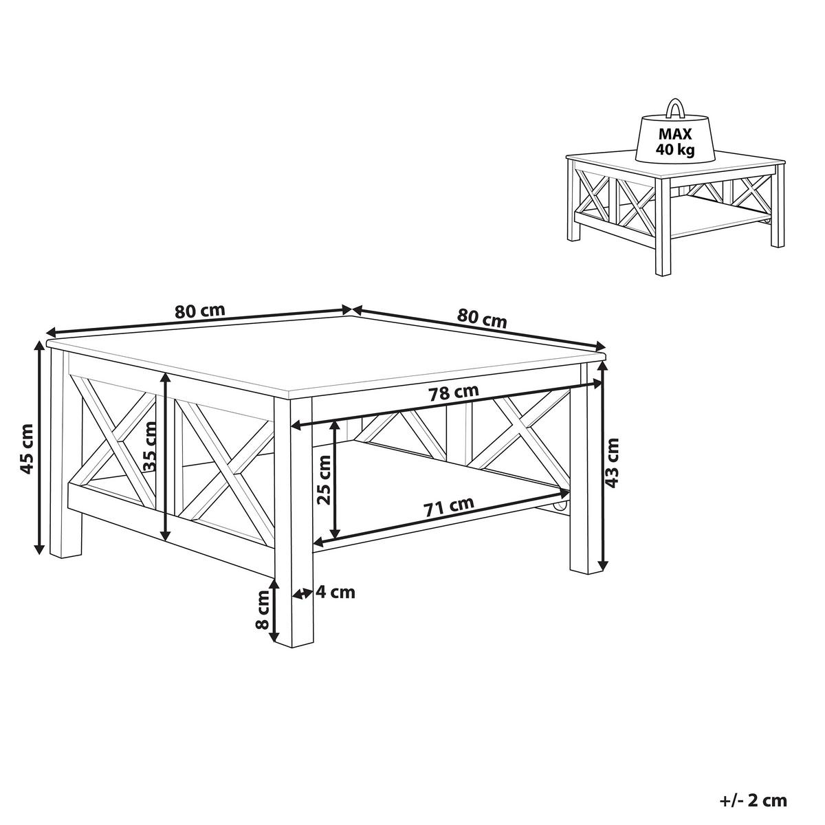 COUCHTISCH weiß quadratisch 80/80cm Lotta - Weiß, Holzwerkstoff (80/80/45cm) - Beliani