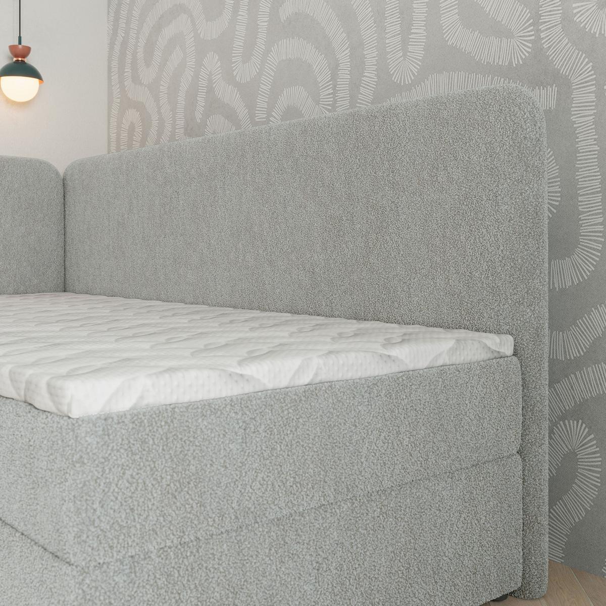 BOXBETT GINA 80x200 cm mit Matratze und Topper, H2+H3 - Hellgrau - Hellgrau, Holz (80/200cm) - MASSENO