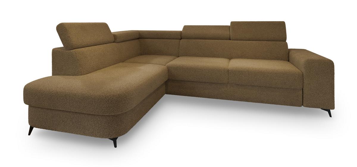 ECKSOFA ALVORO L-S Orange Boucle-Stoff mit Schlaffunktion - Orange, Holz (253/190cm) - MASSENO