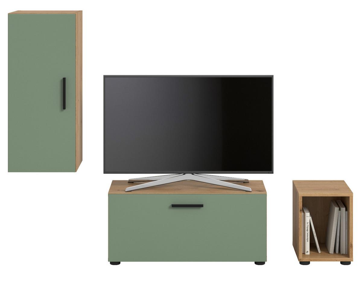 TV-LOWBOARD Grün, Eiche Artisan 176 cm, TV Unterteil hängend / stehend - Schwarz/Eiche Artisan, Holzwerkstoff/Kunststoff (176/32/34cm) - Inn.Furn