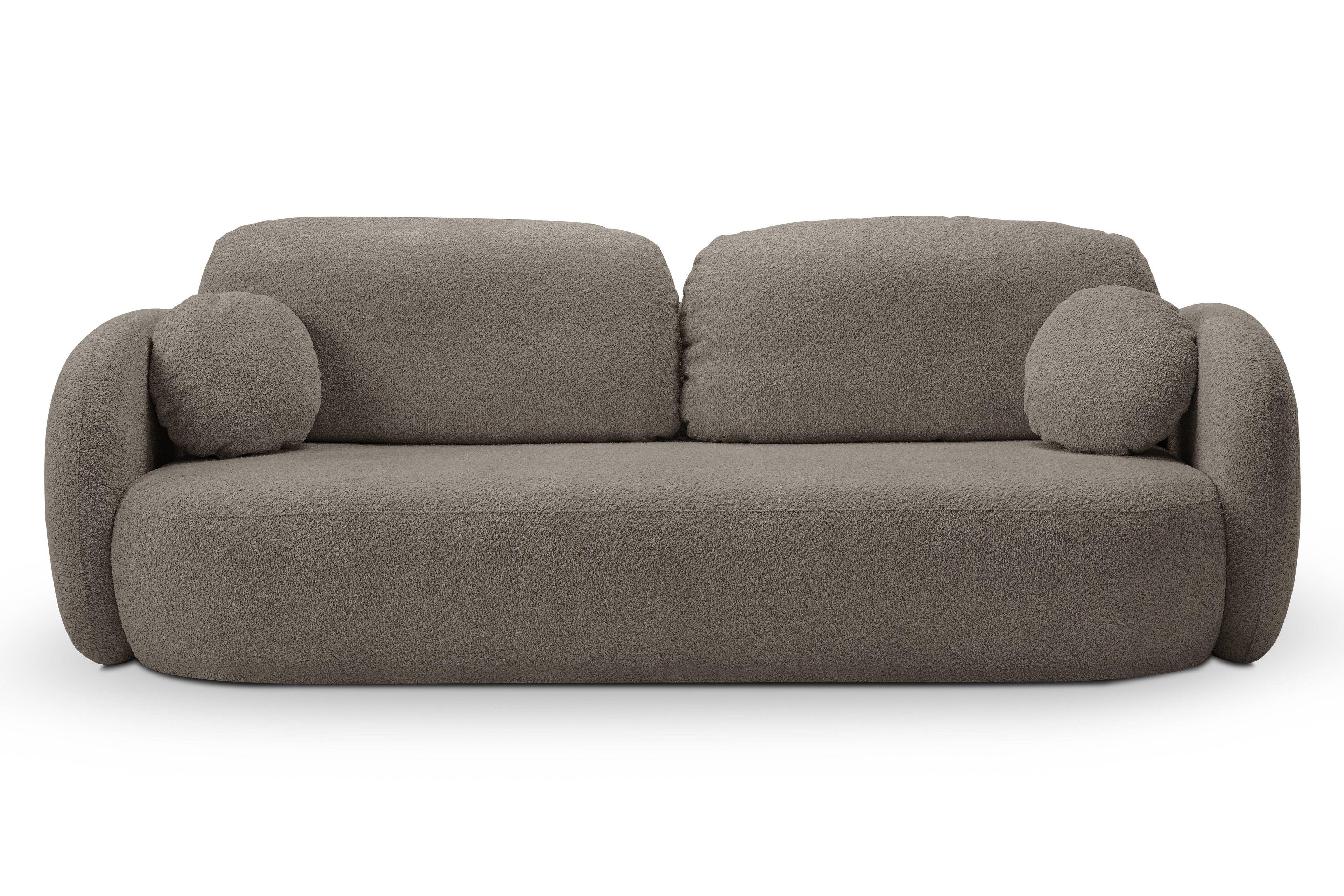 BETTSOFA AMICO Beige Bucle-Stoff mit Schlaffunktion - Beige, Holz (238/86.5/101cm) - MASSENO