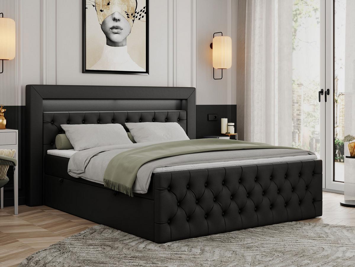 BOXBETT GOLD-9 LED 200/200 Schwarz Kunstleder - H4 - Schwarz, Holz/Textil (200/200cm) - MKS