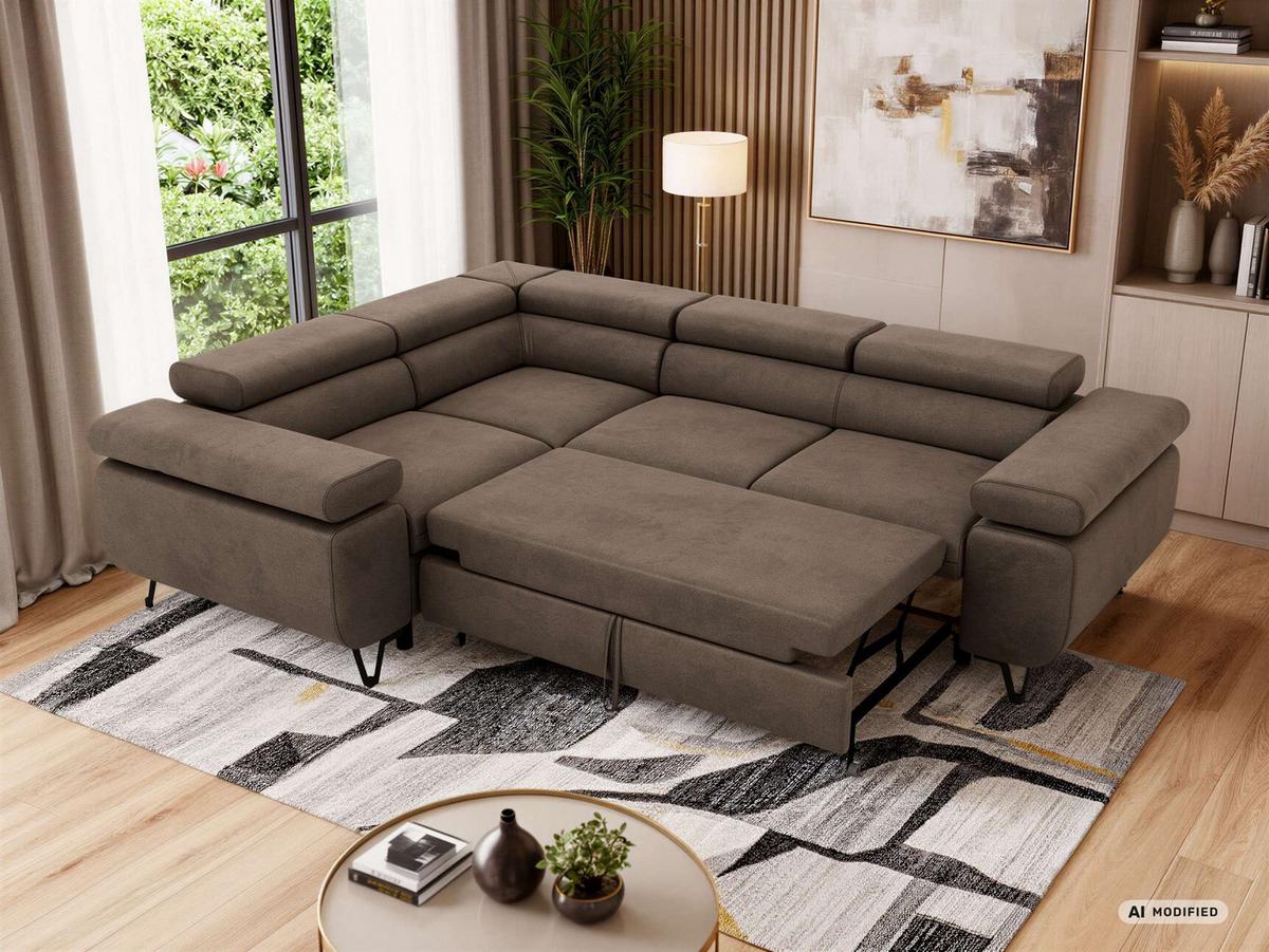 ECKSOFA FALCO L - Braun Velvet - Links Seite - Dunkelbraun/Schwarz, Textil/Metall (197/268cm) - MKS