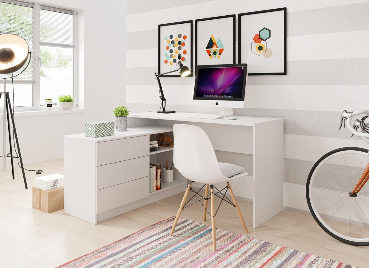 SCHREIBTISCH AURELIO 138,2x50,4x76 cm Bürotisch Computertisch, Weiß - Weiß, Holzwerkstoff (50.4/138.2/76cm) - MASSENO