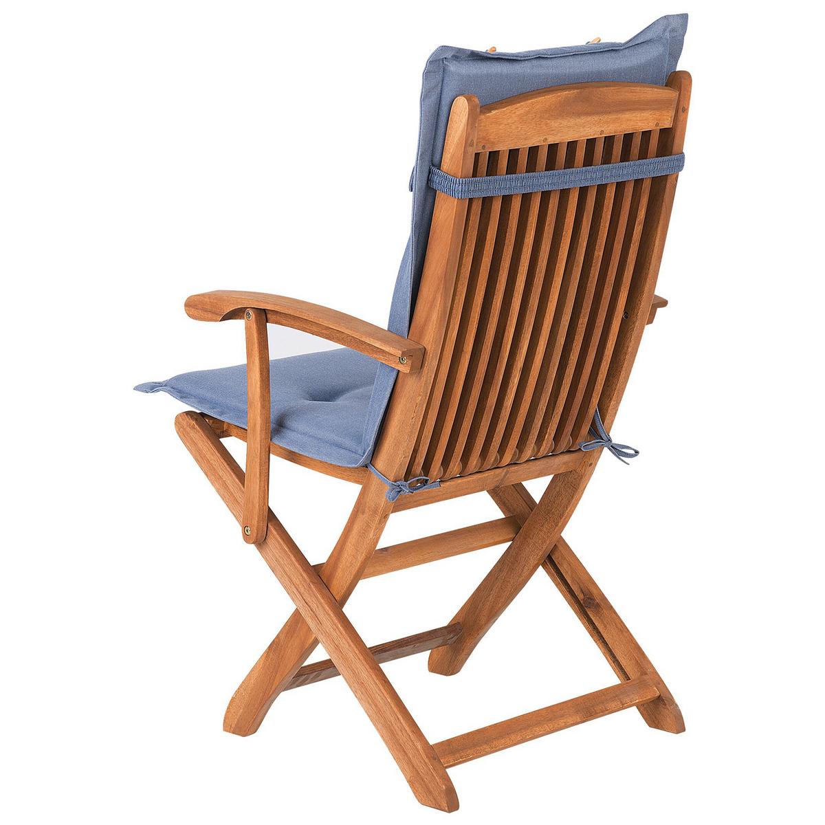 GARTENSTUHL 2er-Set Akazienholz hellbraun Auflagen blau Maui - Hellbraun/Blau, Holz (42/93/48cm) - Beliani