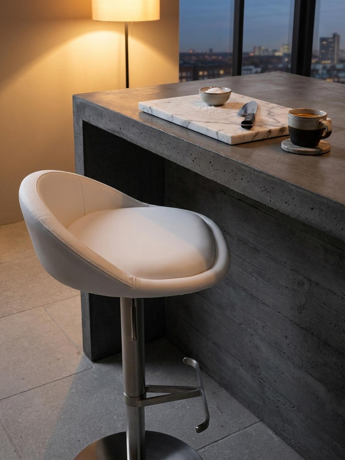BARHOCKER Höhenverstellbar Edelstahl Halbrunde Rückenlehne DONAU, Weiß 43x43x90 cm - Silberfarben/Weiß, Kunststoff/Textil (43/90/43cm) - KADIMA DESIGN